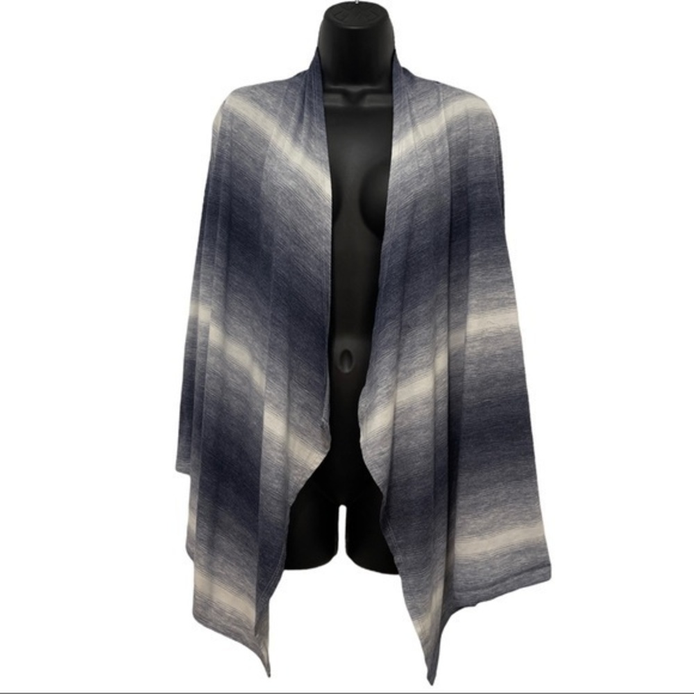 One Story Gray & White Ombré Stripe Open Front Waterfall Cardigan Size Small